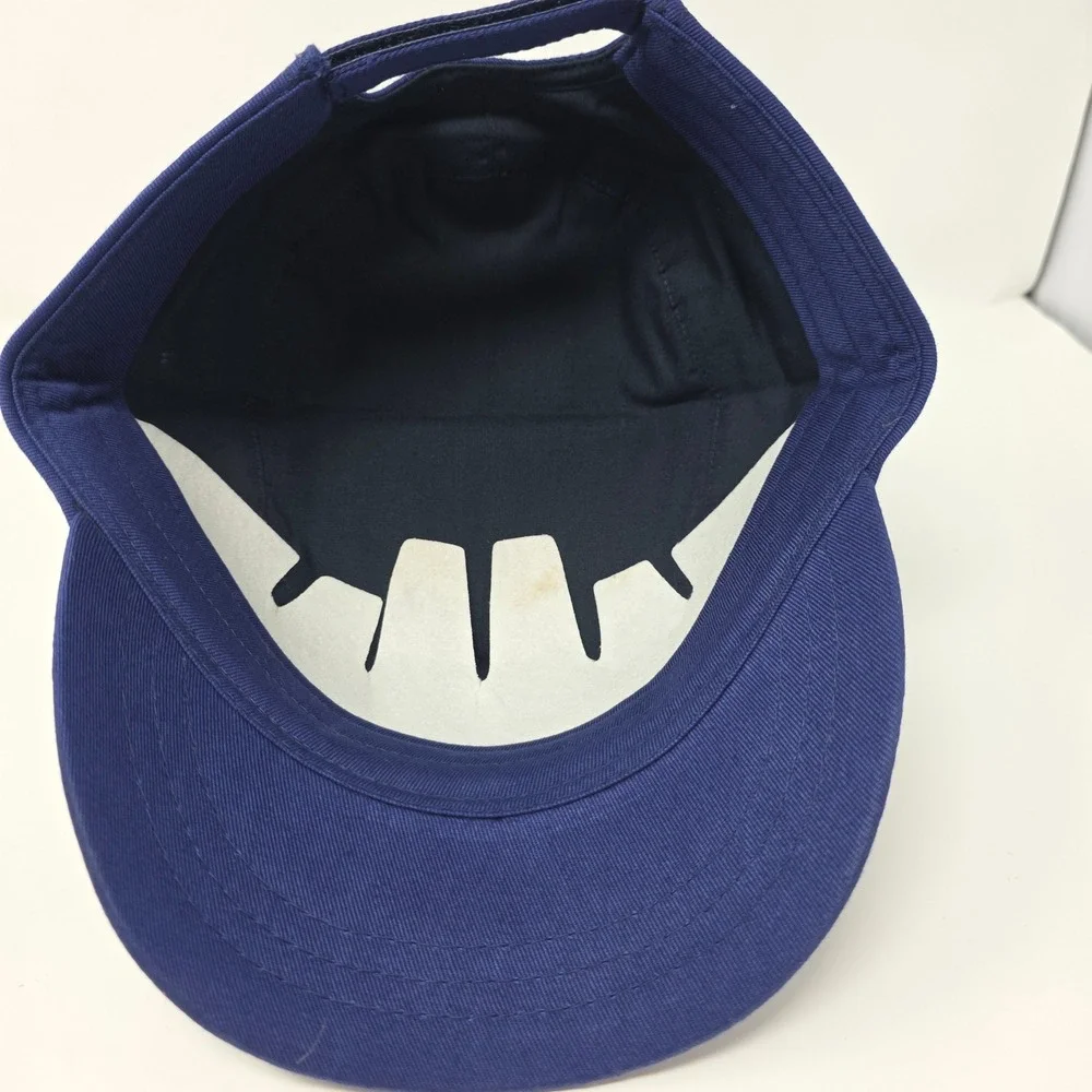 Blue Military Cadet Cap Adjustable Side Graphic Distressed Army Style Hat Twill